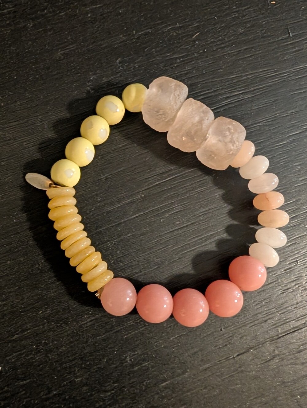 Anthropology Colorblock Beaded Stretch Bracelet in Pink, Peach & Yellow